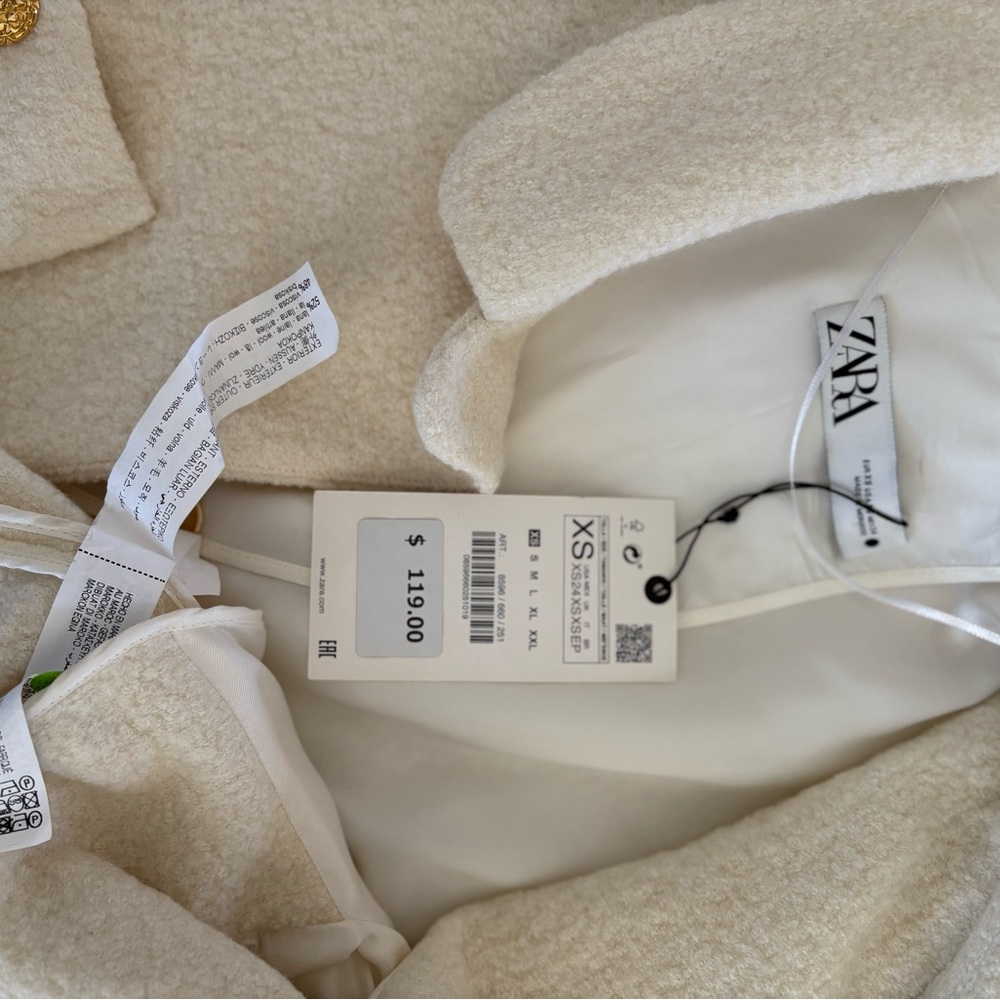 NWT Zara Cream Boucle Tweed Cropped Women's Jacket XS - Picture 2 of 2